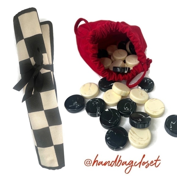 Kate Spade New York Mason Long Handles "TIC TAC TOE" "CHECKERS" Canvas Game Tote - Picture 9 of 16